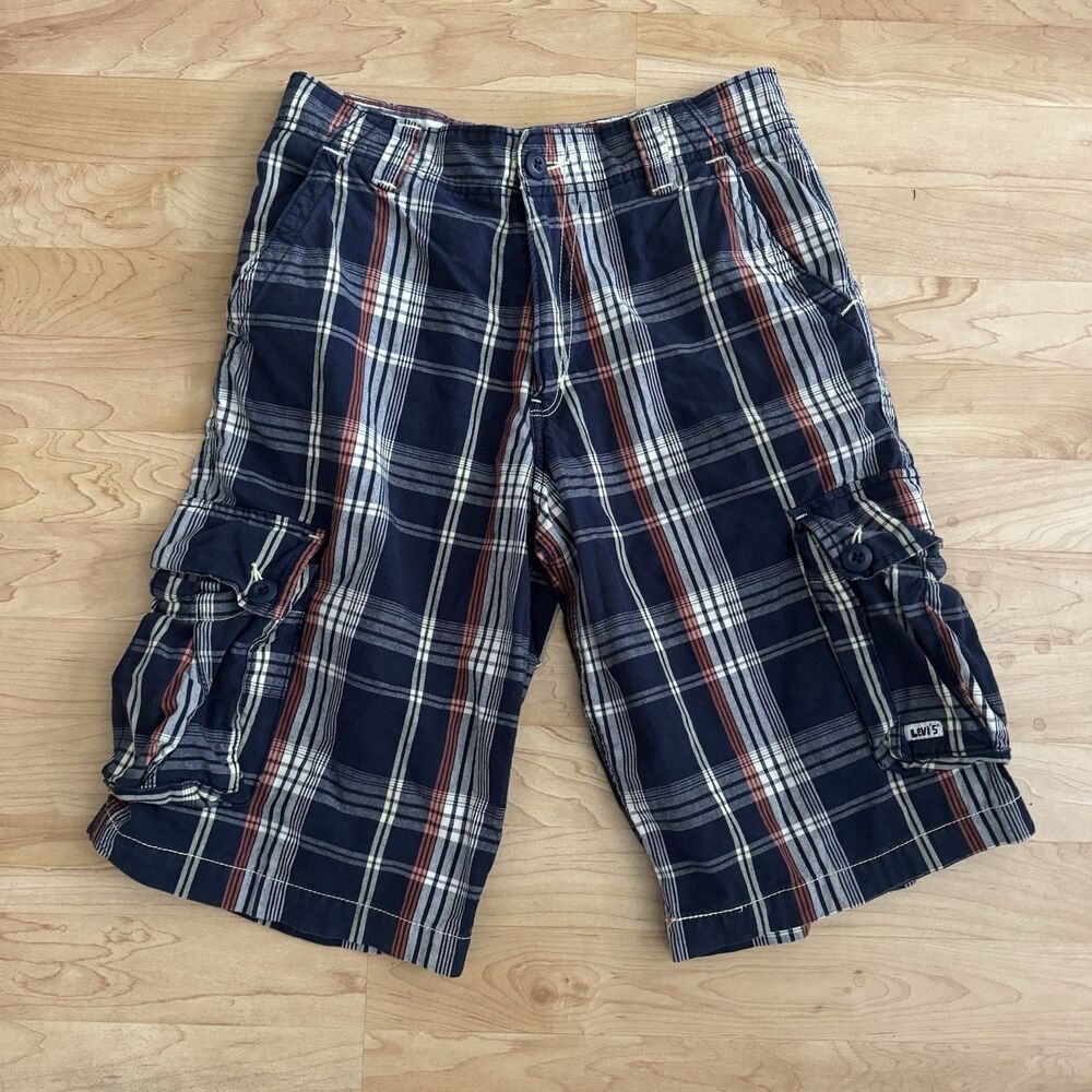 Levi's Boys Cargo Cotton Plaid Shorts Size 18R Grunge Skater 90s